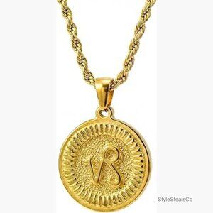 18K Gold Plated Zodiac Pendant Necklace Adjustable Chain Hypoallergenic